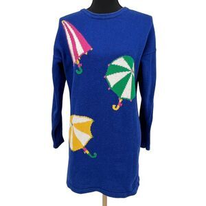Vintage Picone Sport Womens‎ Beach Print Oversized Sweater Blue Crewneck 80s